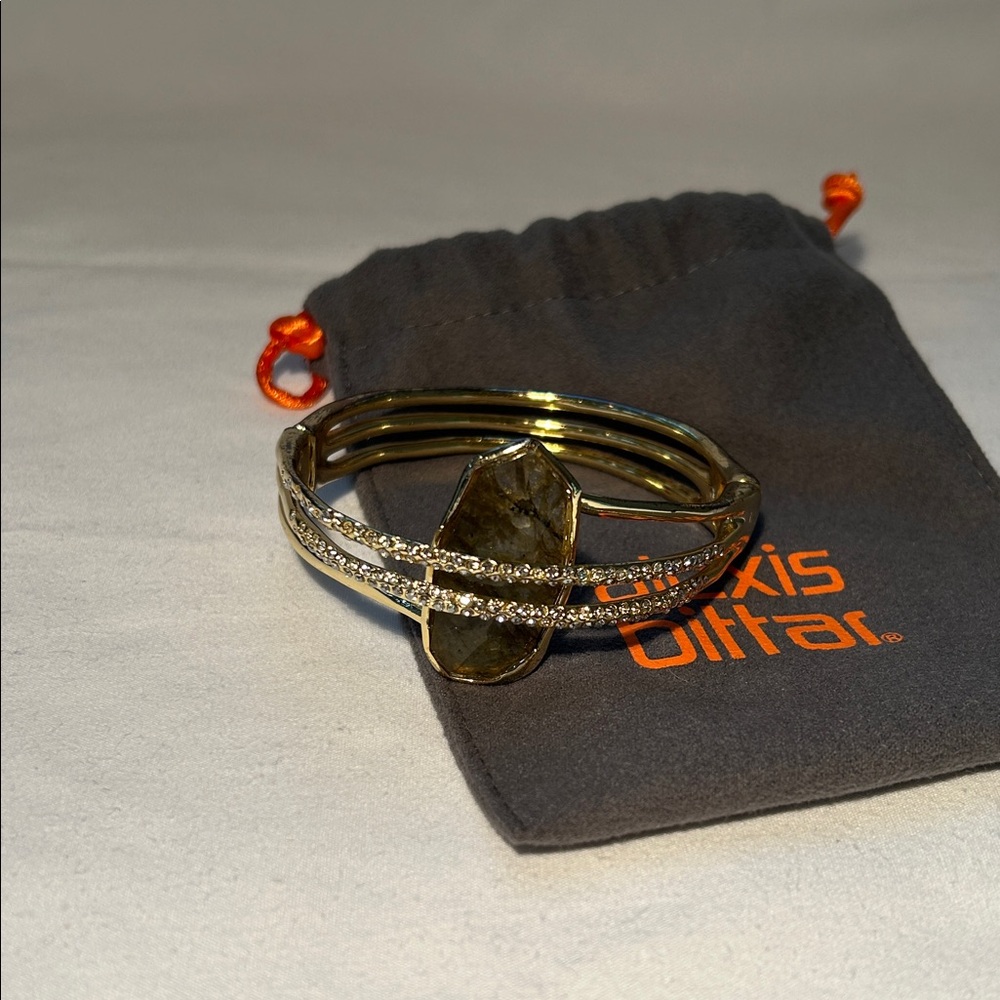 Alexis Bittar Gold and Silver Crystal Bracelet with Brown/Green stone